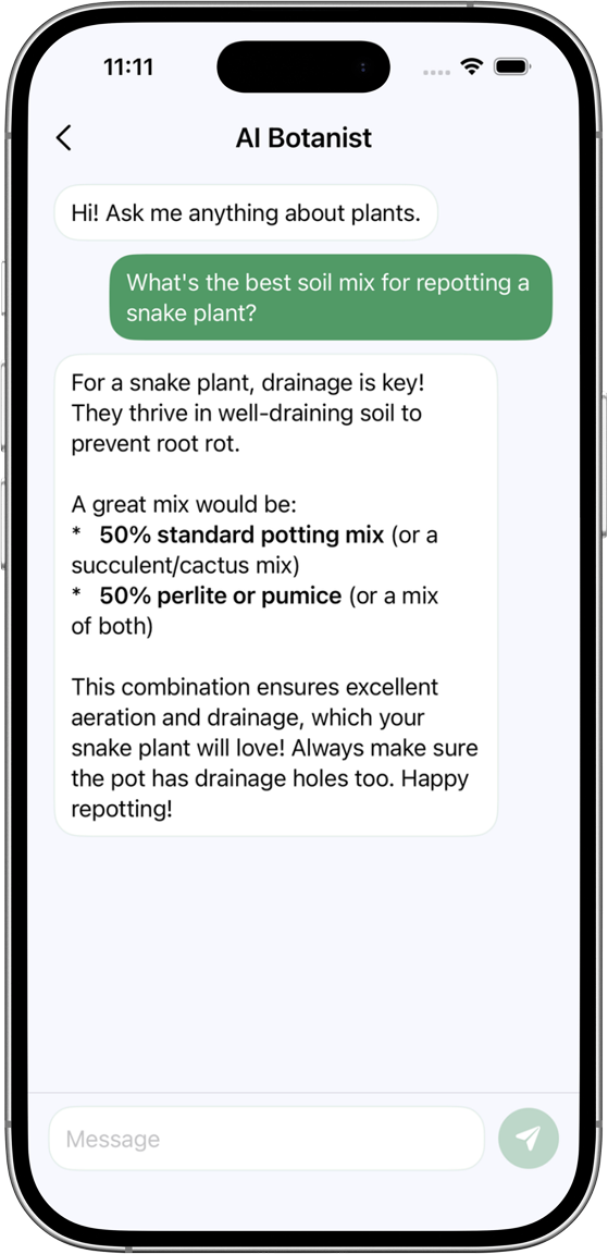 AI botanist chat screen