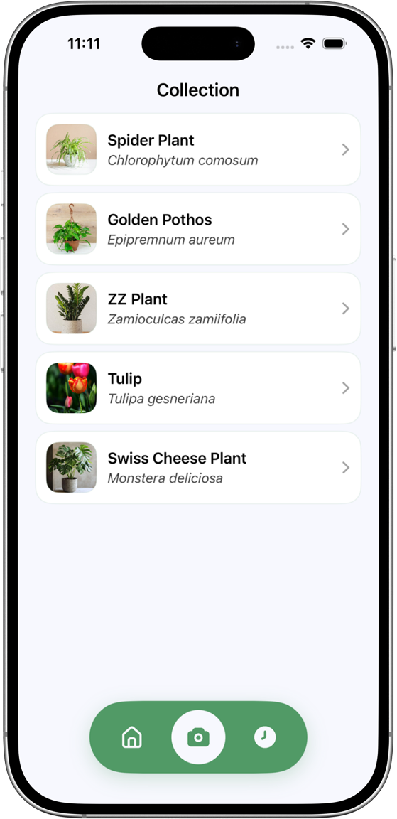 Saved plant collection screen